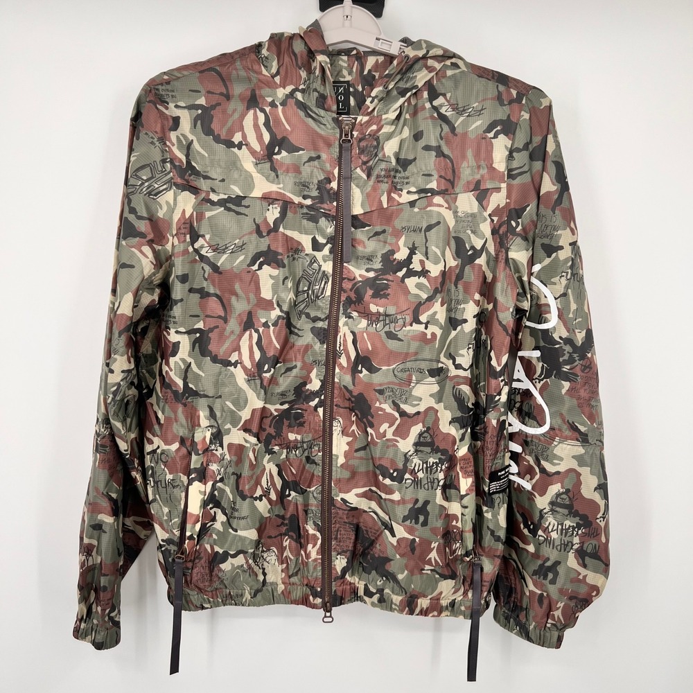 Punk Royal Mens Camo Graphic Print Hooded Windbreaker Jacket Ripstop Green Brown